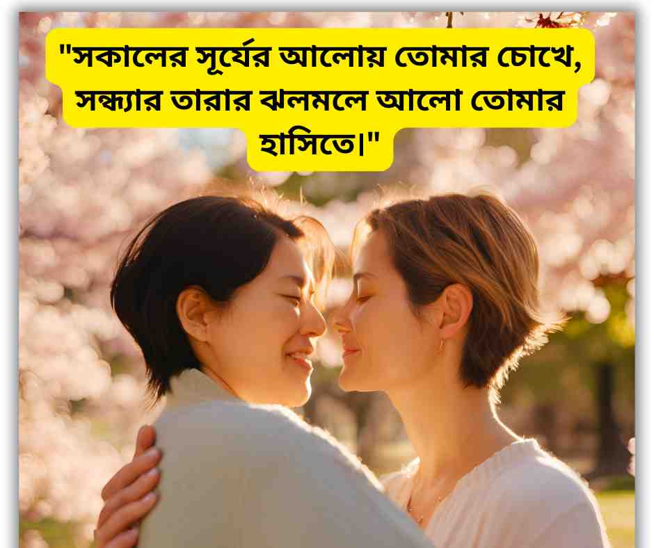 সকালের সূর্যের আলোয় তোমার চোখে, সন্ধ্যার তারার ঝলমলে আলো তোমার হাসিতে।